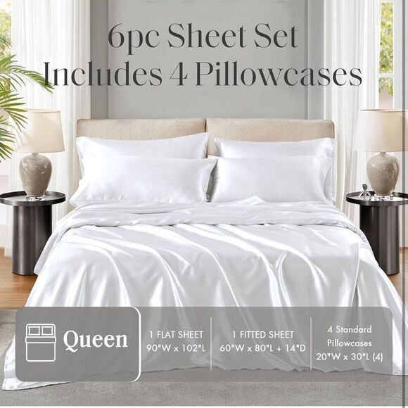 Madison Park White Queen Satin Sheet Set NWT - Picture 6 of 14